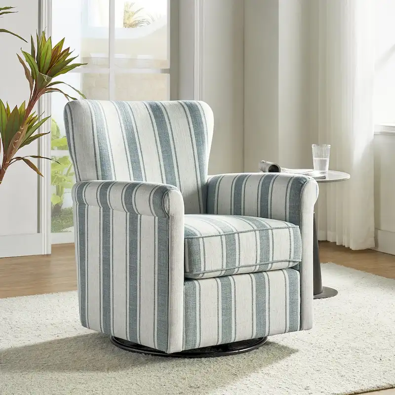 Comfortable Floral Fabric Swivel Rocker Chair with Rolled Armrest