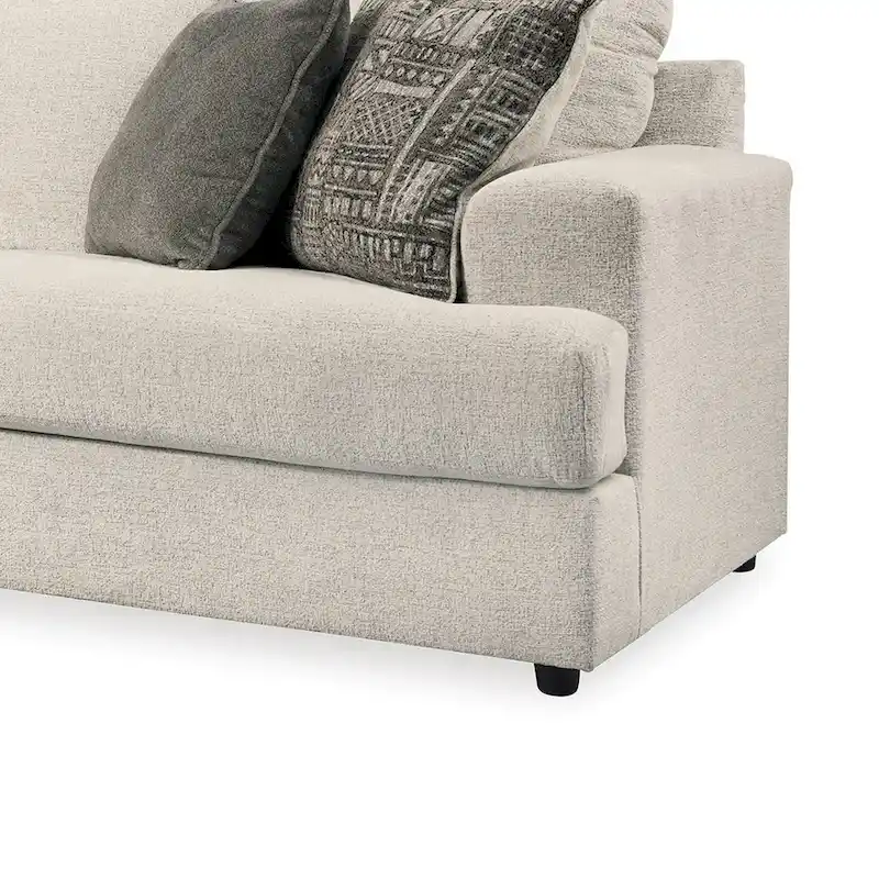 Tren 96 Inch Sofa with 4 Jacquard Pillows, Soft Beige Chenille Polyester