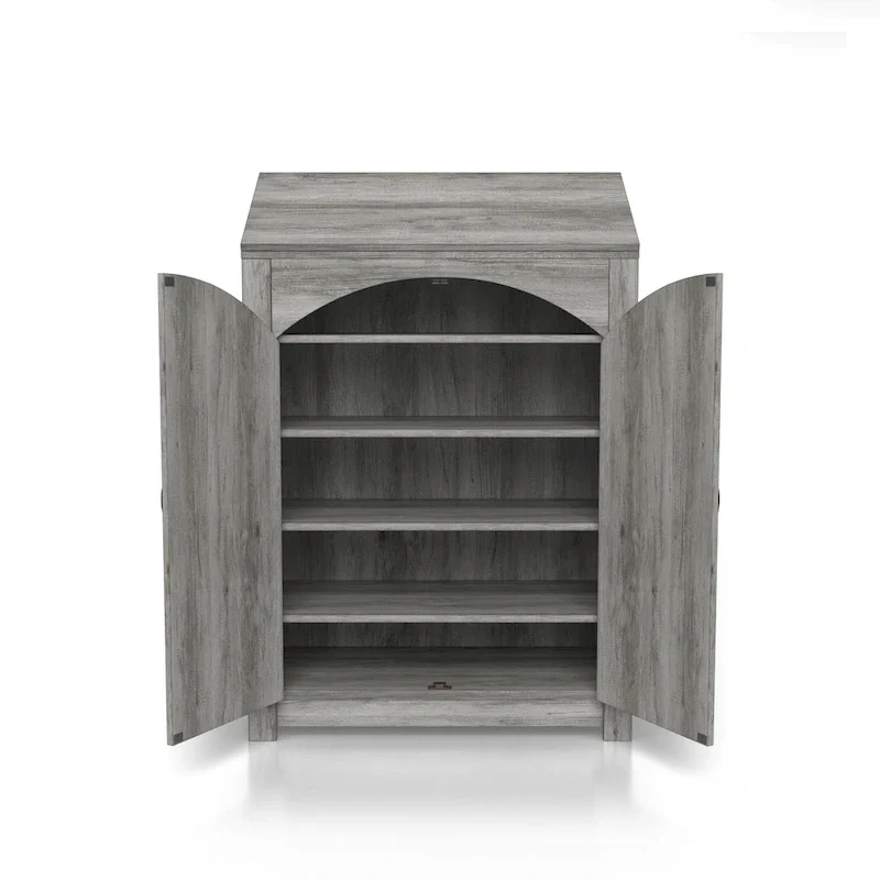 Jody Farmhouse Adjustable 4-Shelf Double-Door Shoe Cabinet with Lift-top Storage by