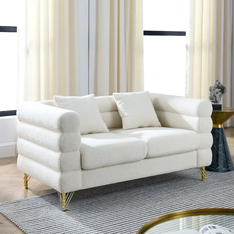 Ouyessir Teddy Fabric Modern Sectional Sofa Sets L-Shape/2/3/4 Seater Sofa Couch with Pillows