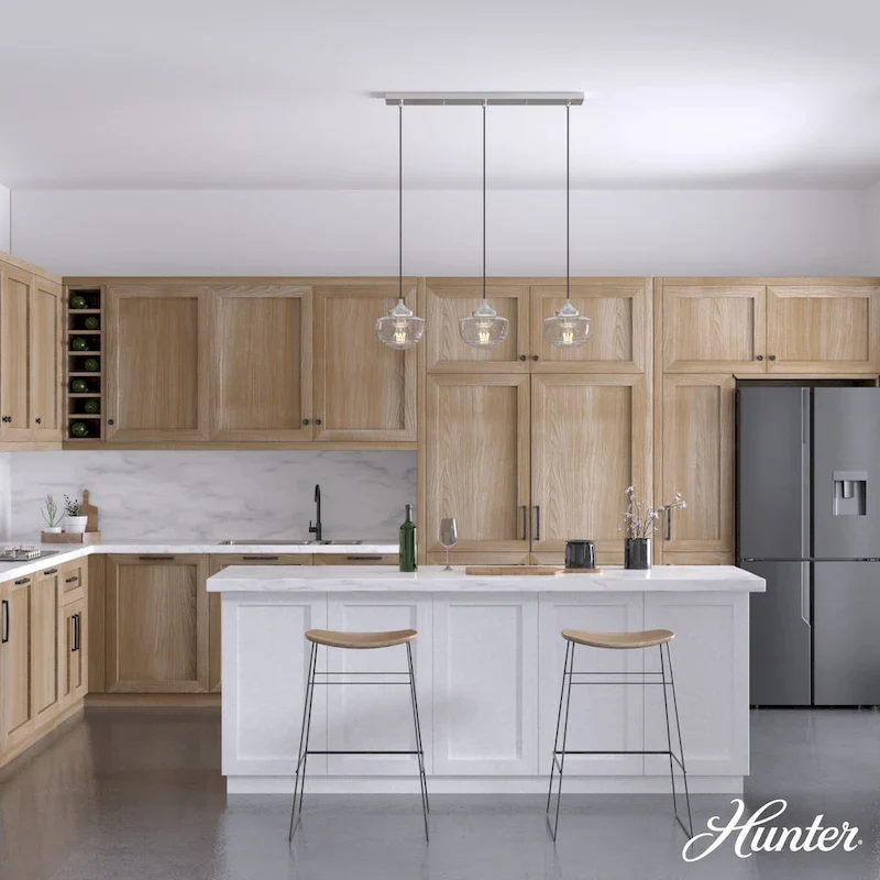 Hunter Saddle Creek 3-Light Linear Cluster Pendant - Kitchen Island, Dining Room - Modern Schoolhouse, Transitional