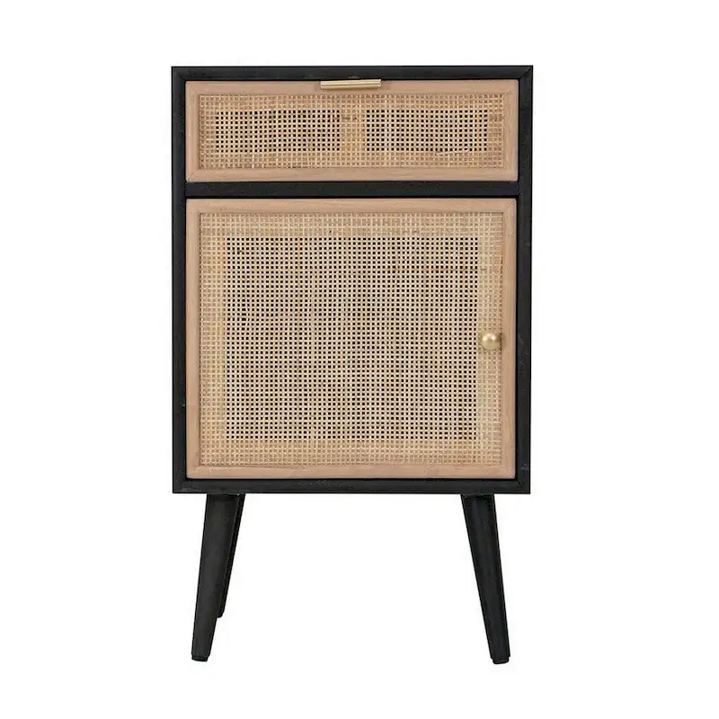 28 Inch Accent Cabinet, 1 Drawer, Pine, Woven Rattan Design - 28 H x 13.5 W x 16.5 L Inches
