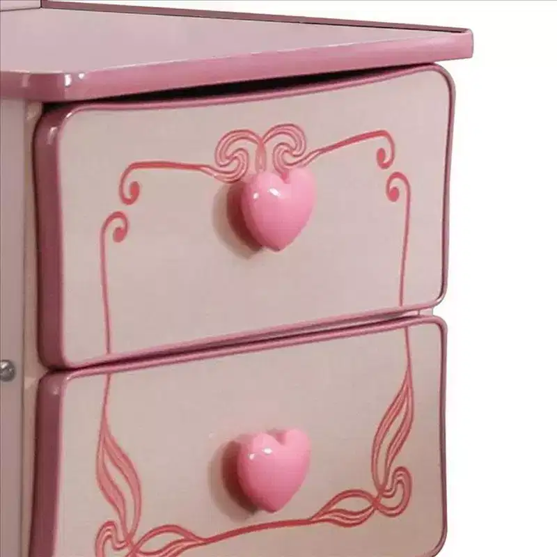 Royal Hampton 2 Drawer Wooden Nightstand with Heart Knob Pulls, Pink