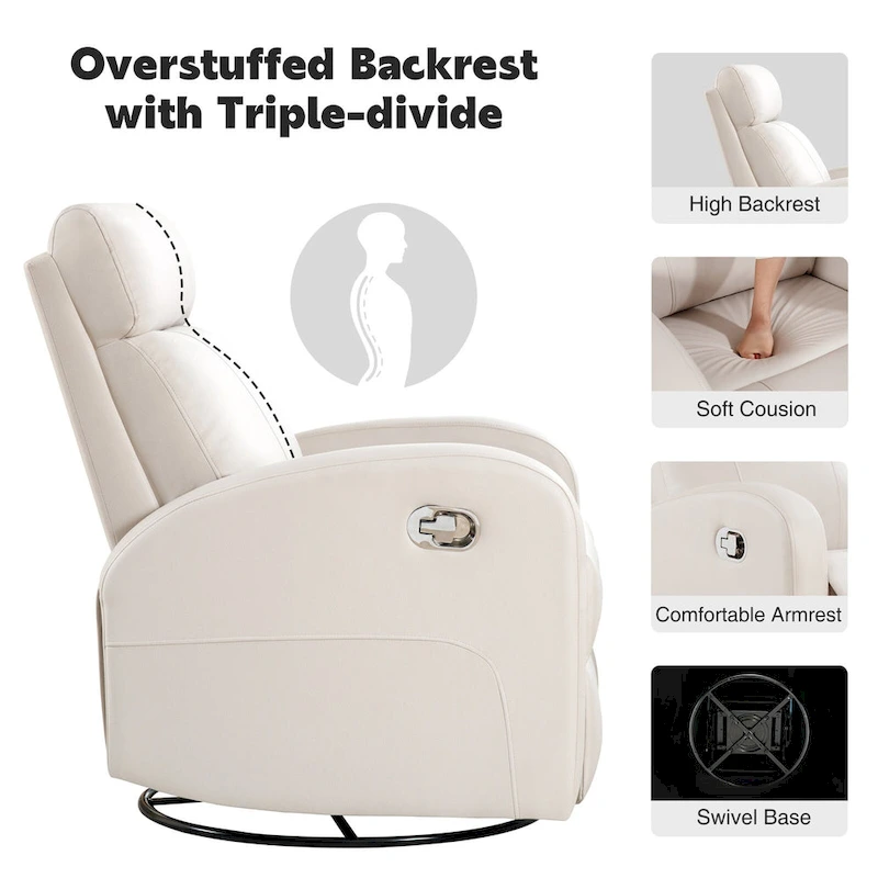 HOMYKA Modern Faux Leather Rocking Recliner with Swivel Set 2