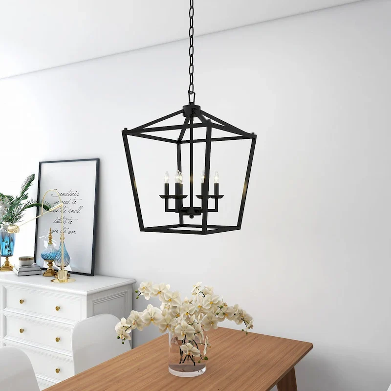 6 - Matte Black/ Gold Light Pendant - 16 x16 x24