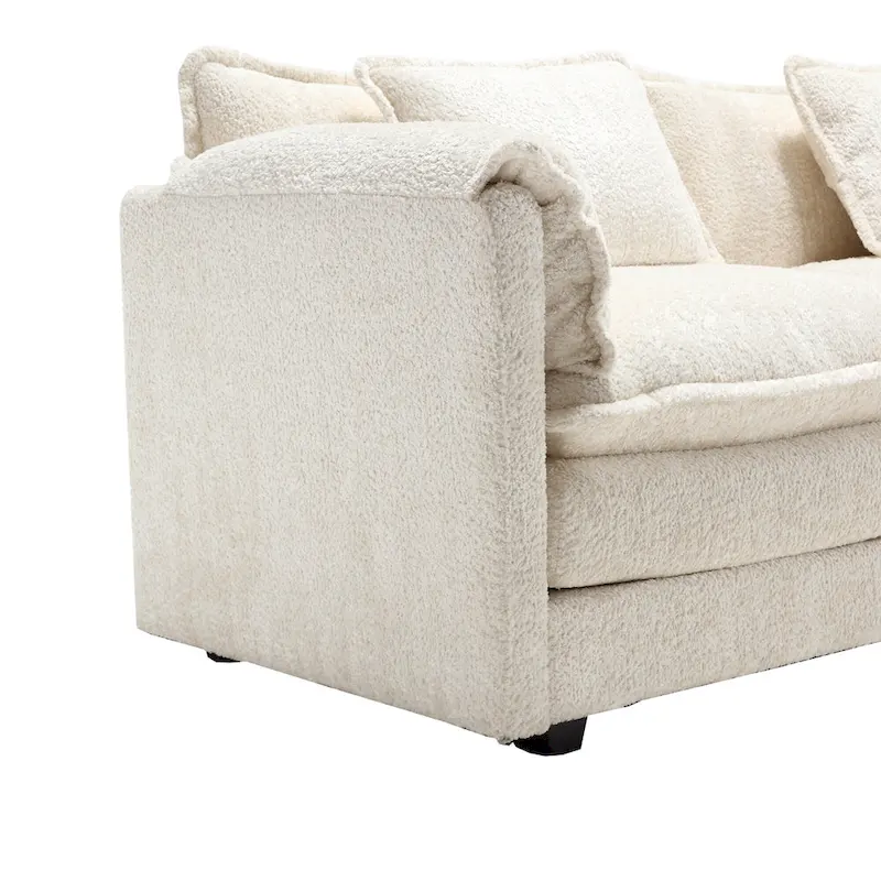 Beige 112.2 L-Shape 4-Seater Sectional Sofa in Modern Boucle Fabric with Removable Cushions and Detachable Armrests