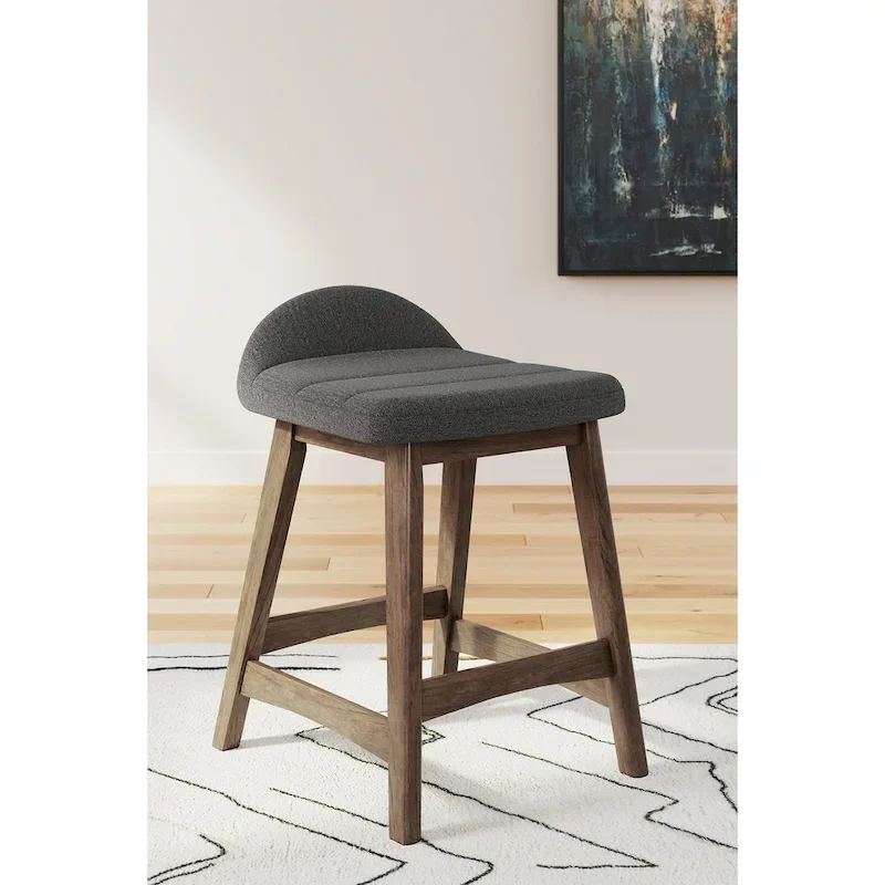 Counter Height Bar Stool, Set of 2, Mid-Century, Polyester, Foam Cushion, Hardwood Frame, Seats 2, Charcoal/Teal/Grey/Yellow