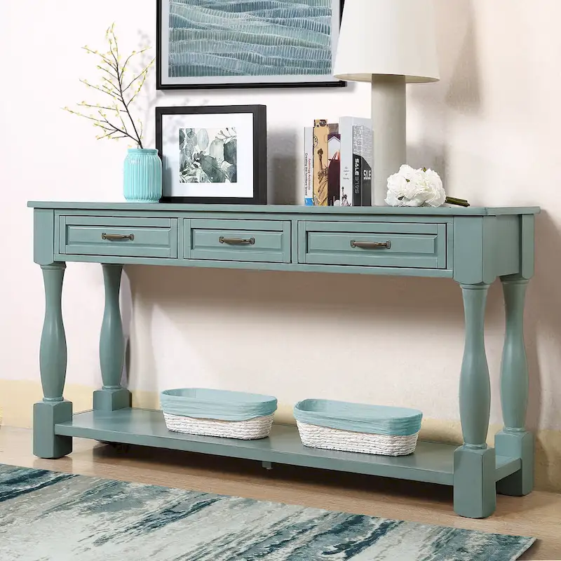 63inch Long Wood Console Table with 3 Drawers