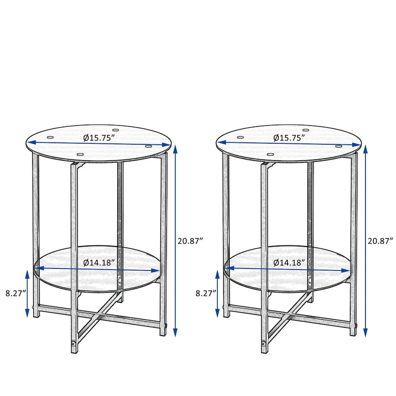 2-Piece Set (Clear) Tempered Glass End Table