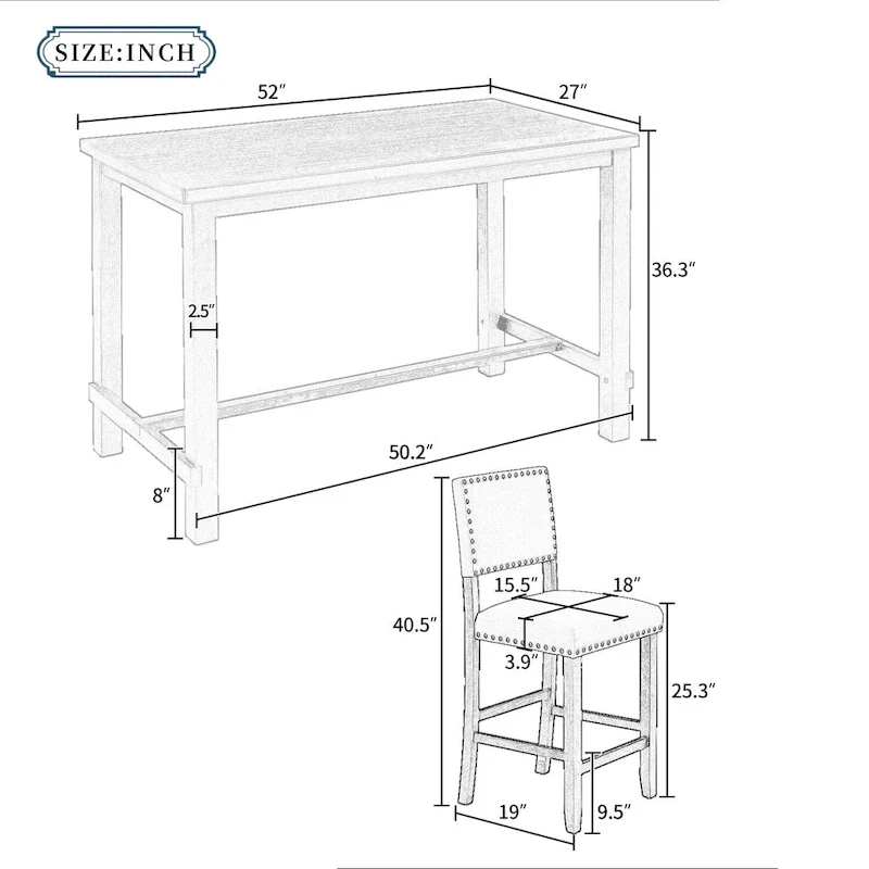 5-Piece Counter Height Dining Table with 4 Chairs