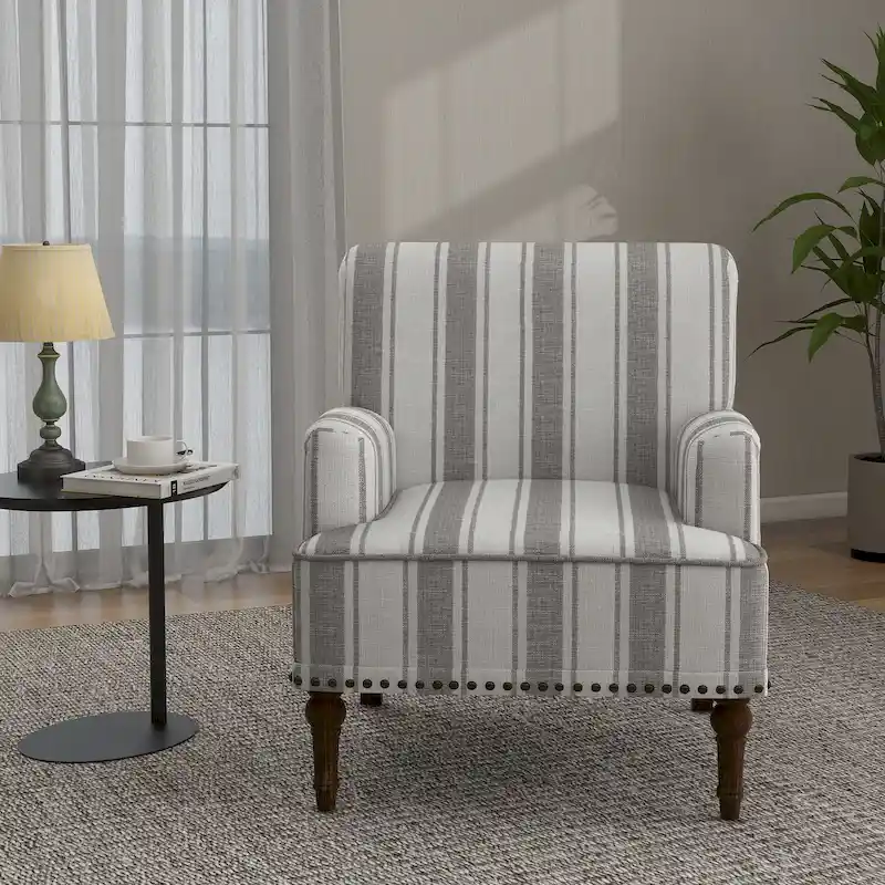 Traditional Upholstered Stripe Accent Chair Modern Armchair