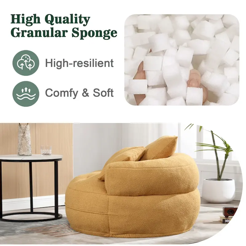 Boucle Upholstered Tufted Barrel Accent Living Room Chair With Toss Pillows