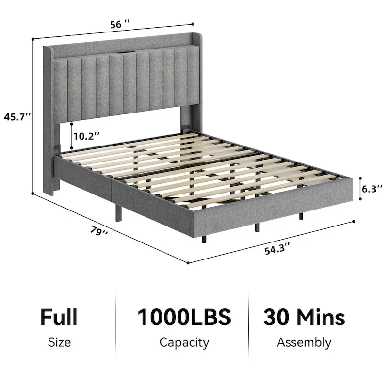 Modern Upholstered Floating Bed Frame with LED Lights