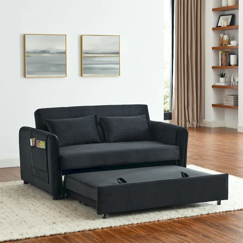 3-in-1 Versatile Velvet Double Sofa with Pullout Bed