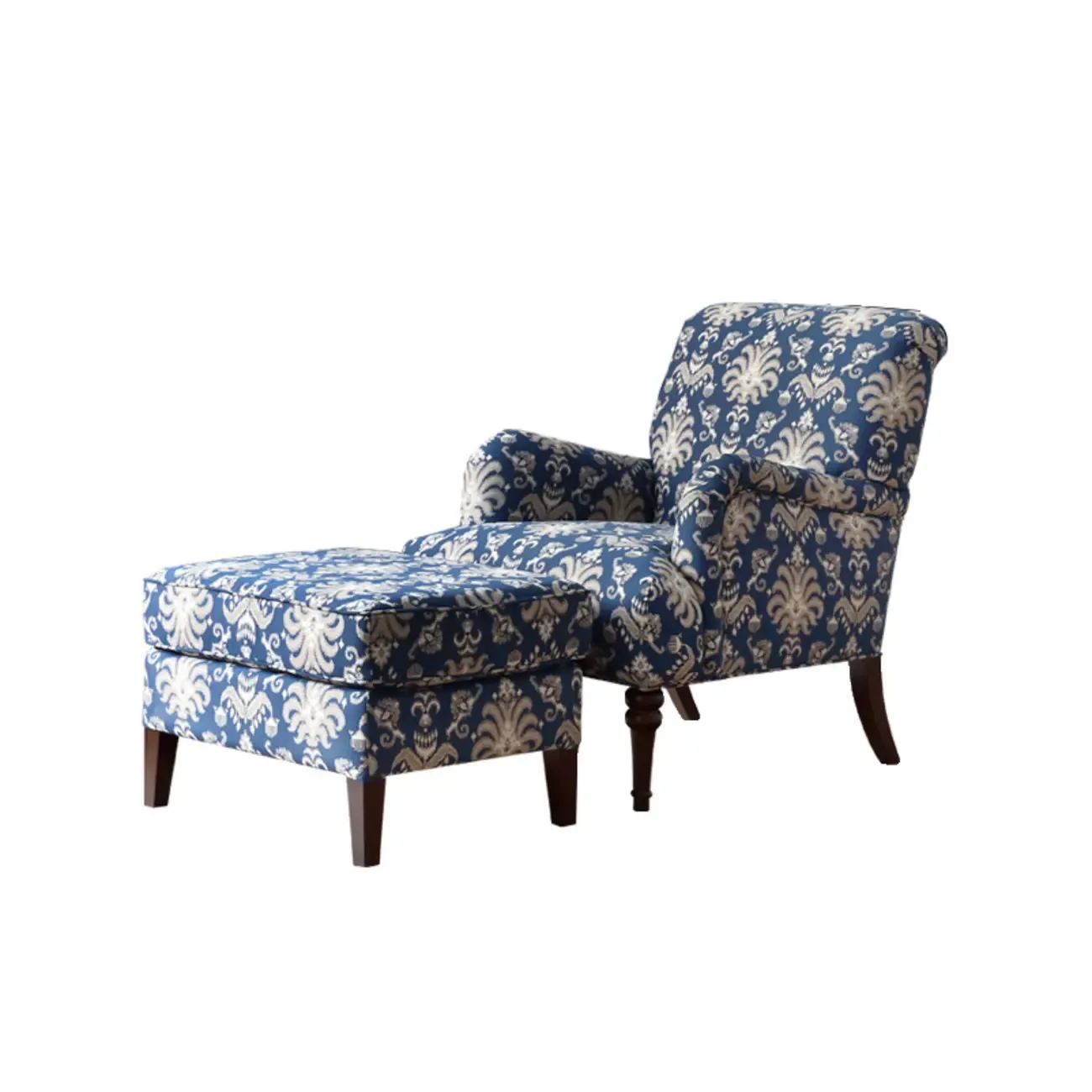 Striped Fabric Barrel Chair in Cerulean with Armrests