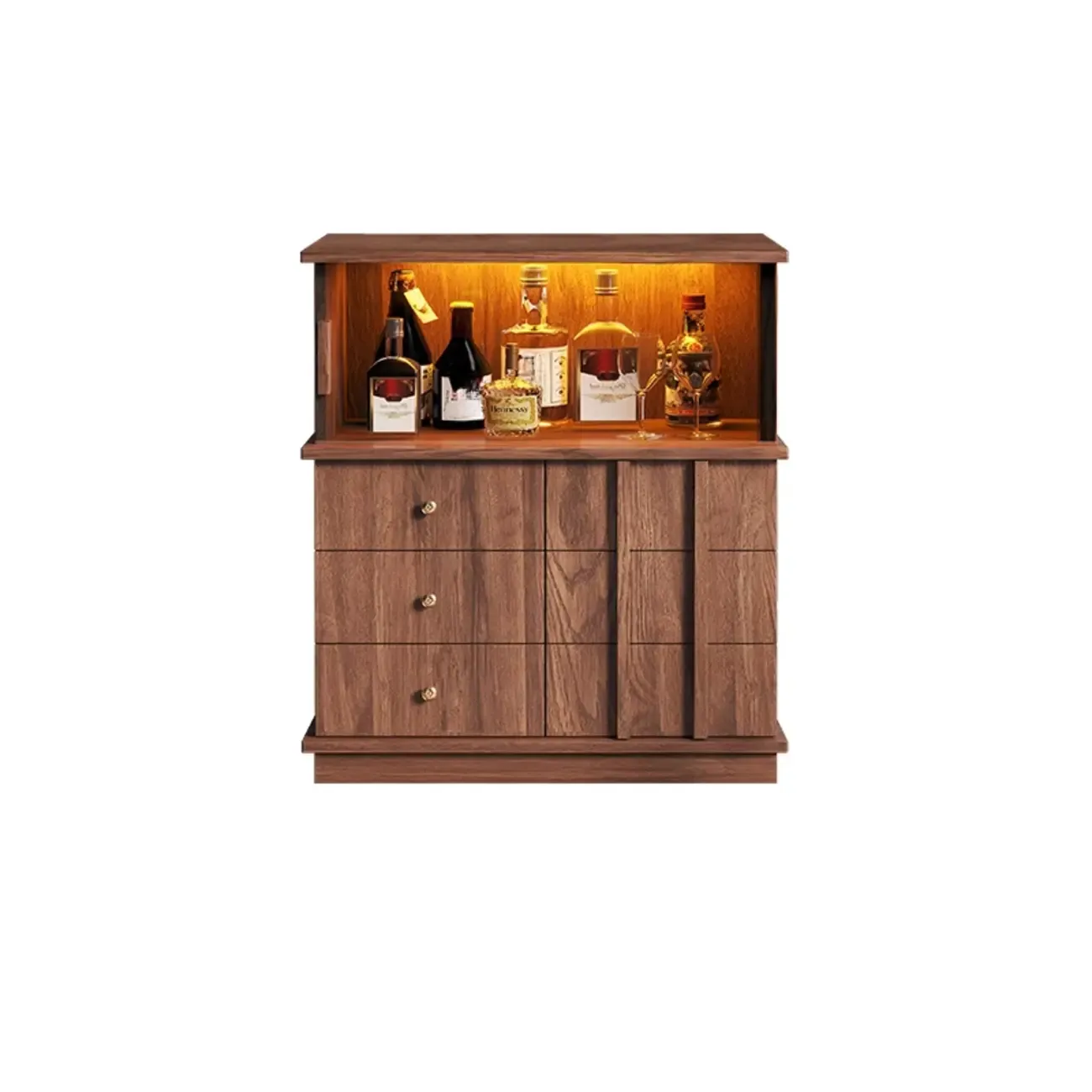 Modern Nut-brown Freestanding Wood Wine Bar Cabinet