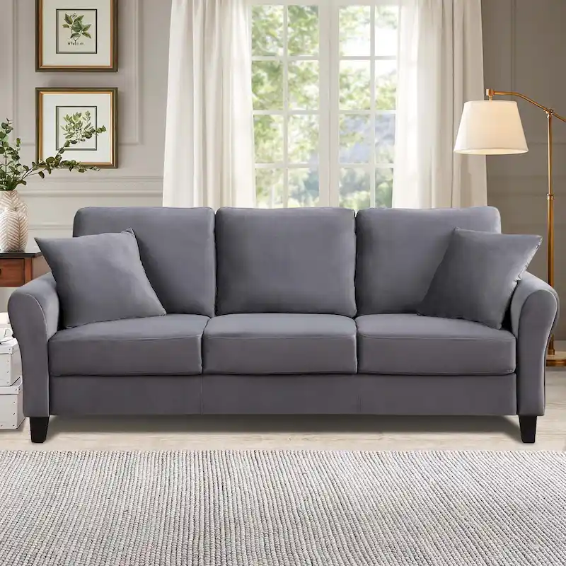 Aukfa Upholstered 3 Seater Sofa Couch with 2 Pillows