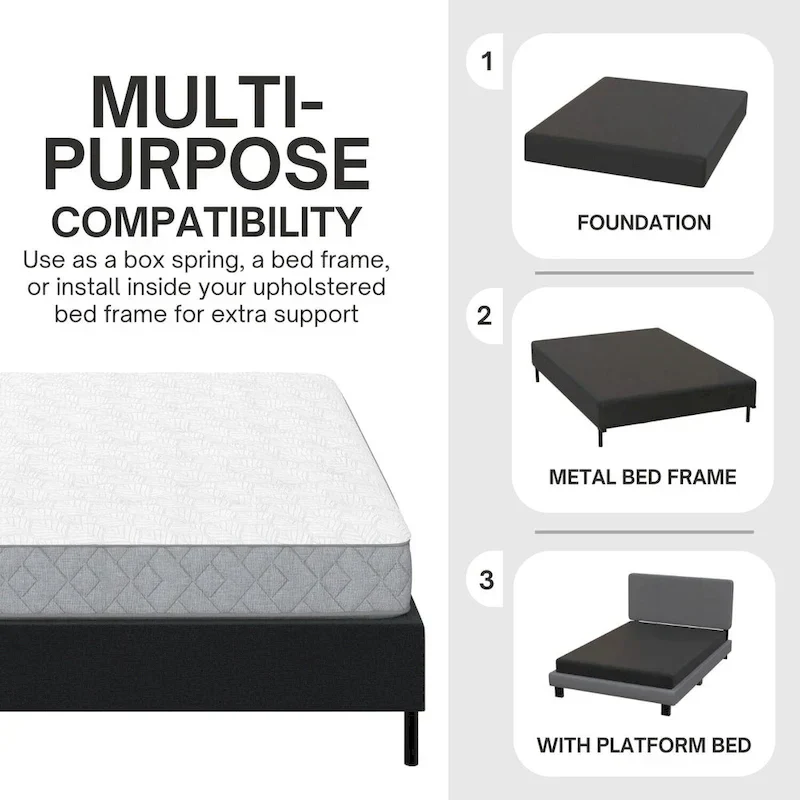 Omni 2-in-1 Metal Box Spring Foundation & Bed Frame, Headboard Brackets & Legs Included