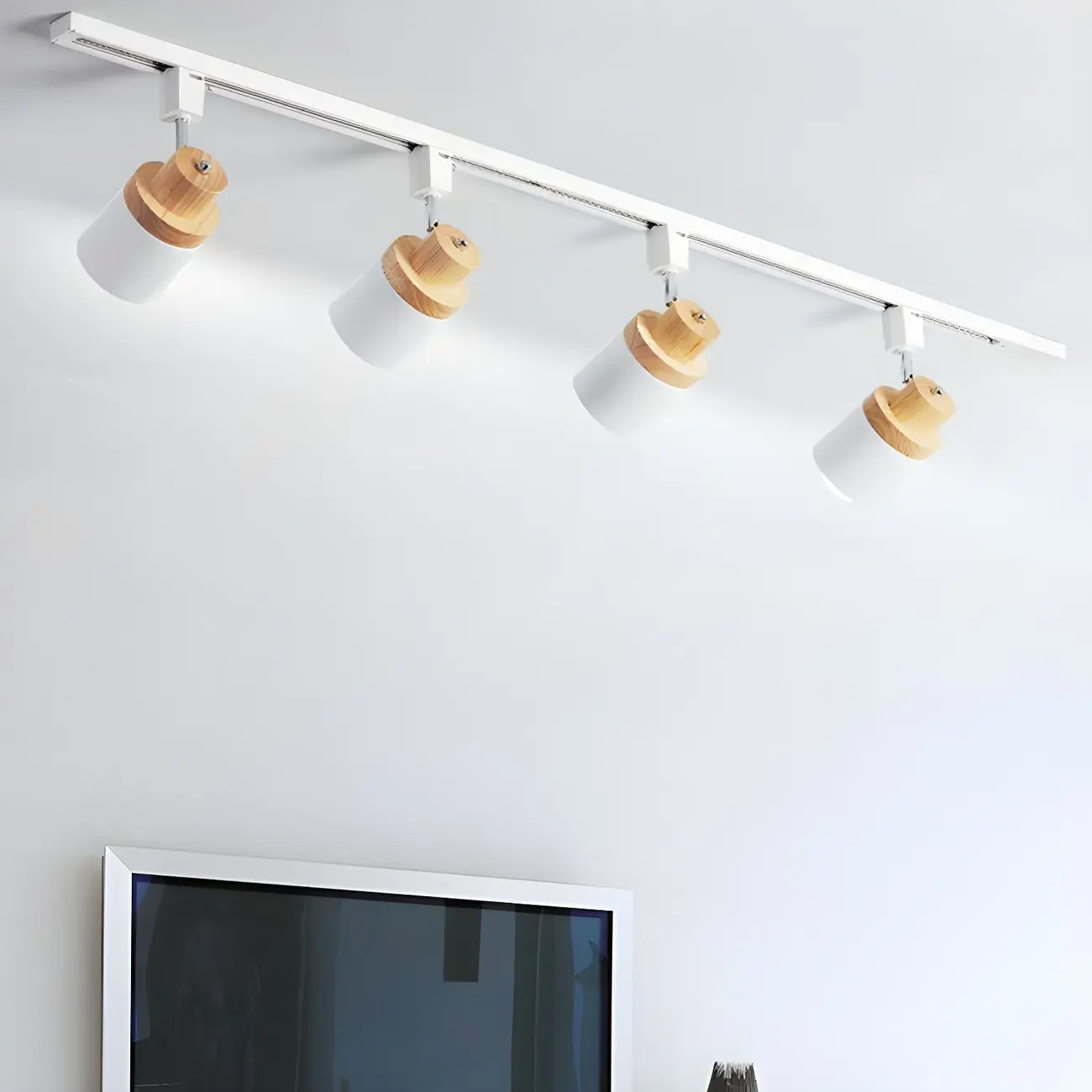 4-Light Modern Metal Wooden Base Slidable Track Light