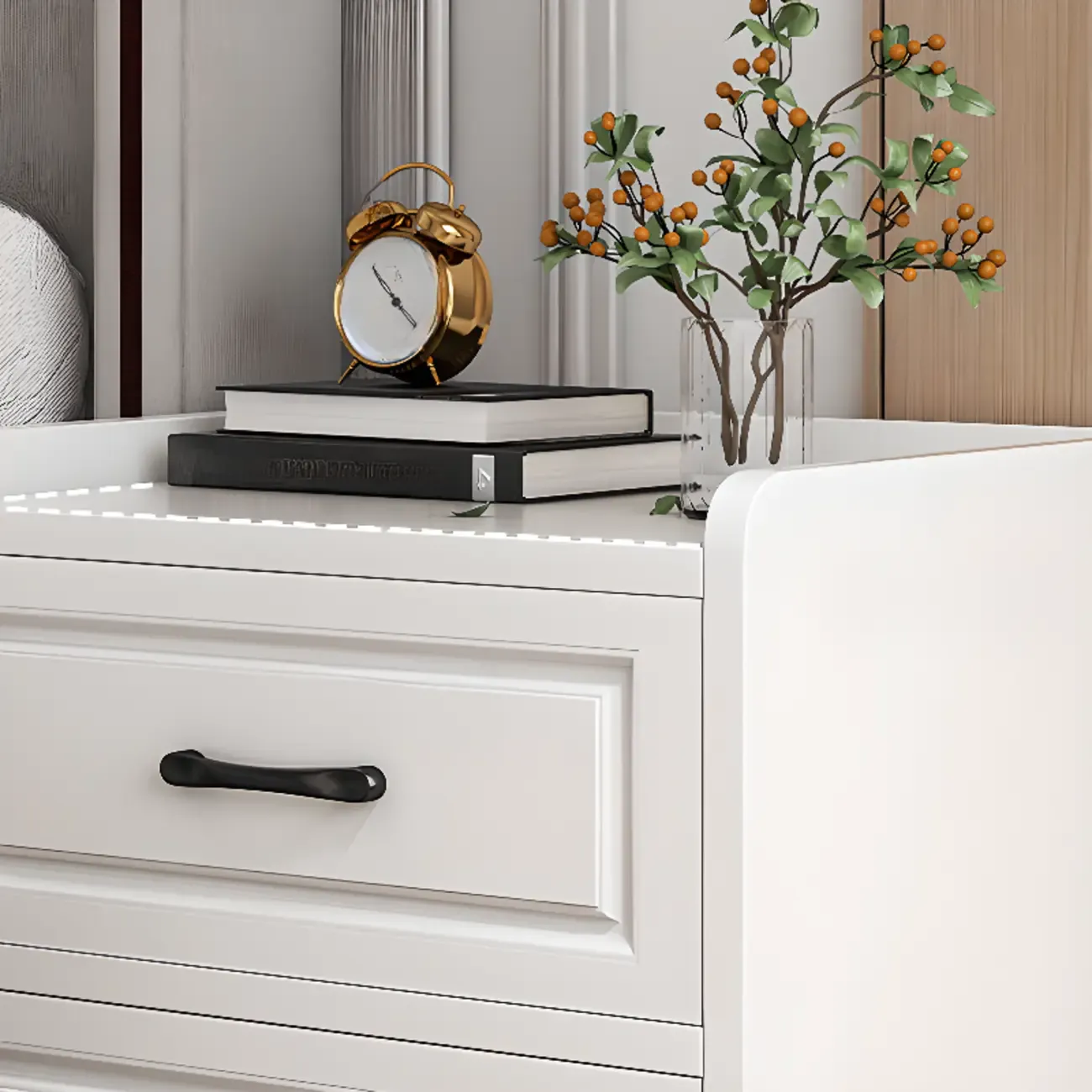 Classic Narrow Wooden White Nightstand with 3 Drawers