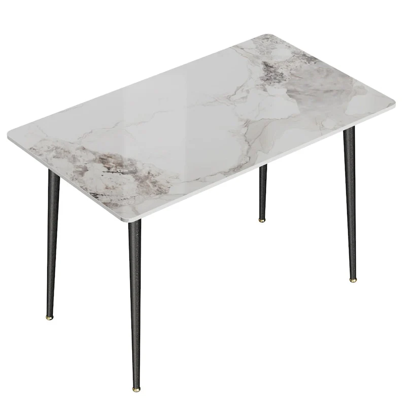 6 Seater Kitchen Dining Table Modern Marble Tabletop Rectangular with Tapered Metal Legs