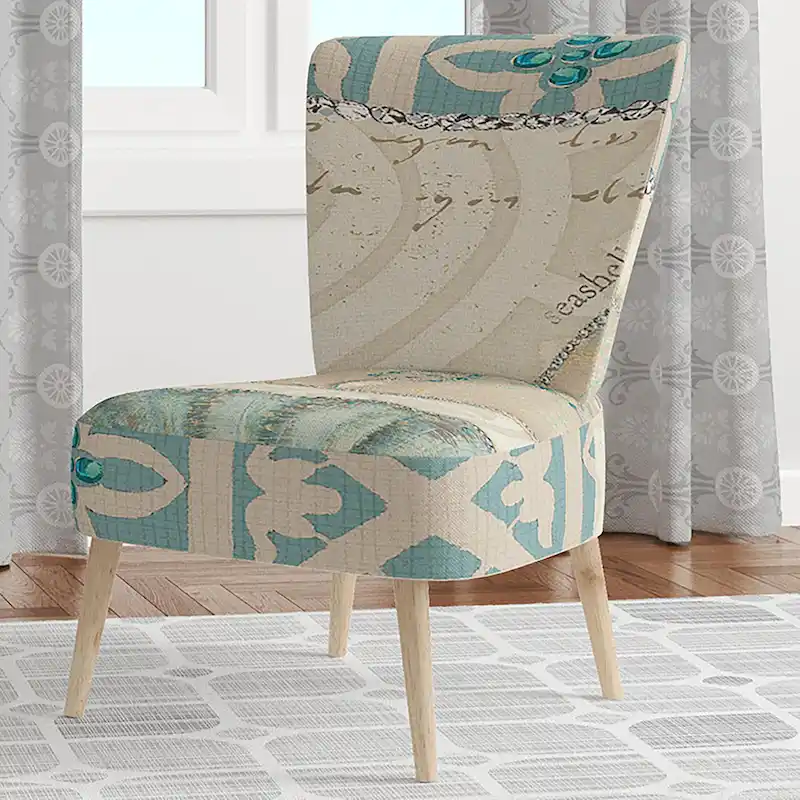 Designart Seastar And Blue Sea Shell II Upholstered Nautical & Coastal Accent Chair - Arm Chair