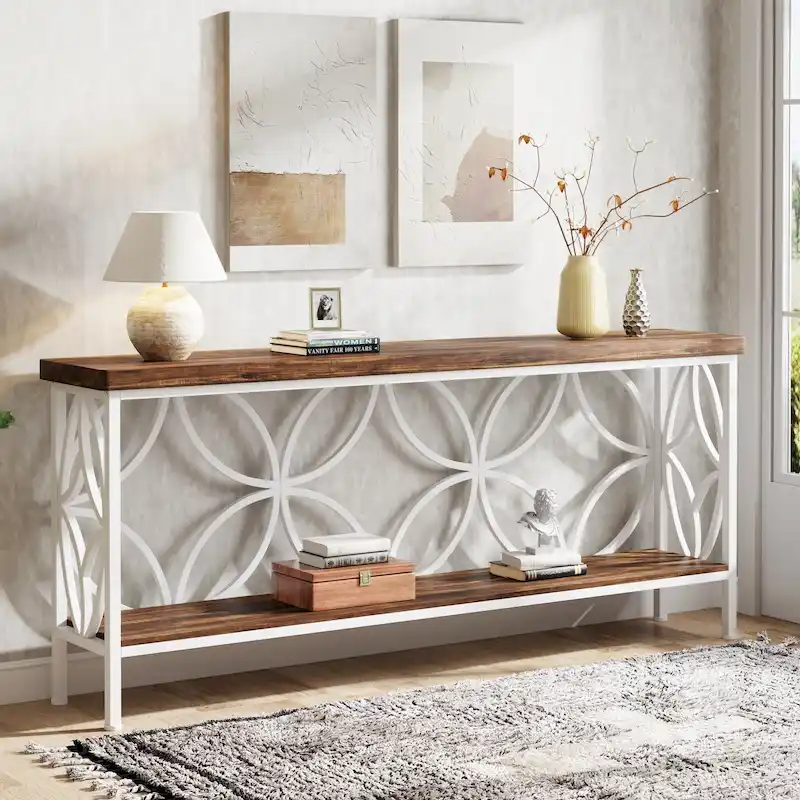 70.9 Inch Long Sofa Table, Industrial Console Table - 70.9 L  11.8 W  31.9 H