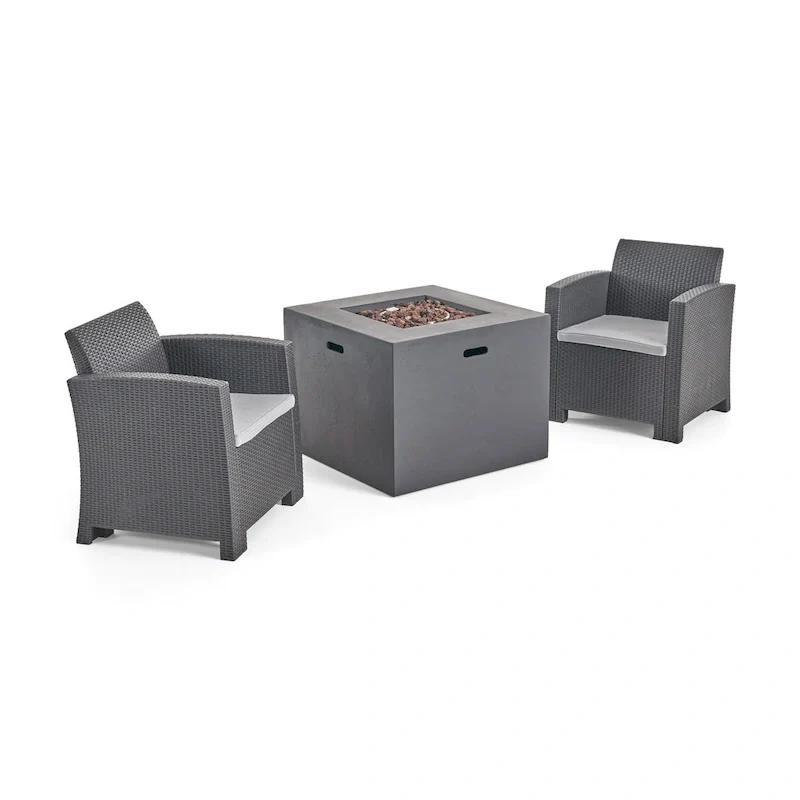 Houston Outdoor 2-Seater Wicker Print Club Chair Chat Set with Fire Pit by Christopher Knight Home