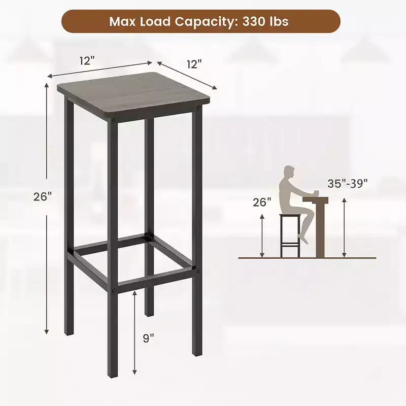 4PCS 26 Bar Stool w/ Metal Frame Footrest Backless Counter Height Stool Gray
