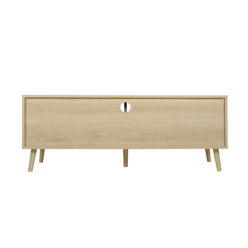 Modern Rattan TV Stand with Solid Wood Feet