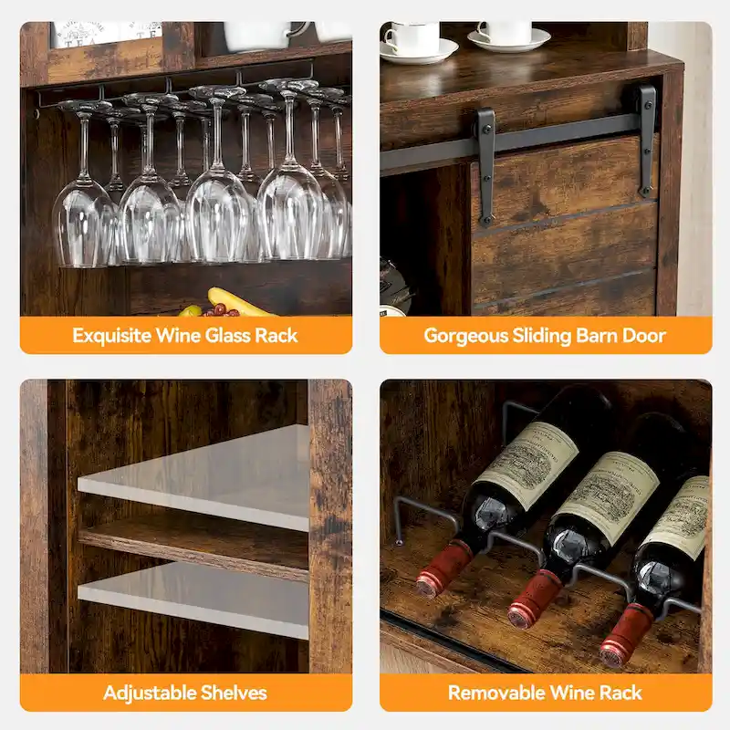 Farmhouse Wine Cabinet Kitchen Buffet with Wine Rack - 15.7D x 47.2W x 69.6H