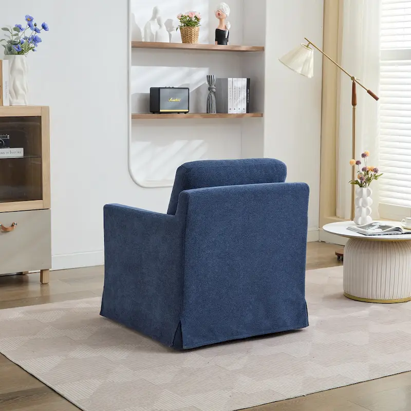 Modern 29.92 Chenille 360 Swivel Accent Chair with Solid Wood Frame and Removable Back Cushion