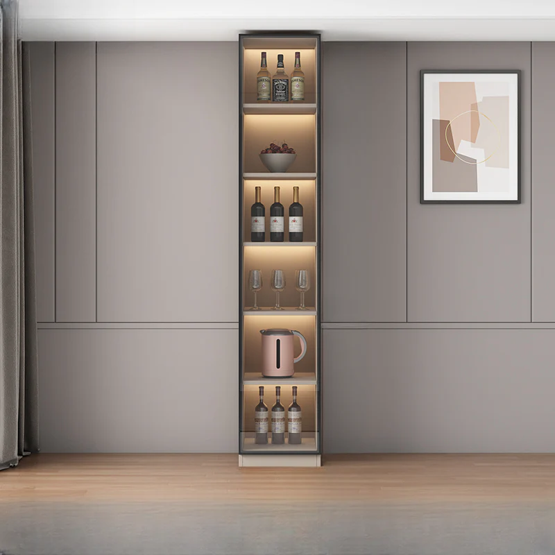 Freestanding Modern Tall Wood Open Storage Wine Cabinet
