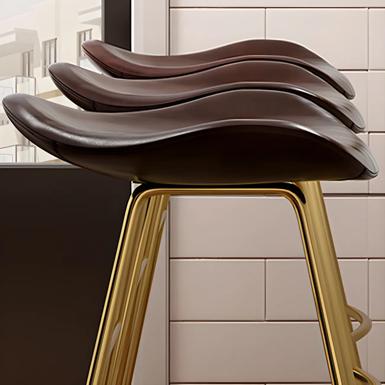 Classic Brown Saddle Leather Counter Height Bar Stools