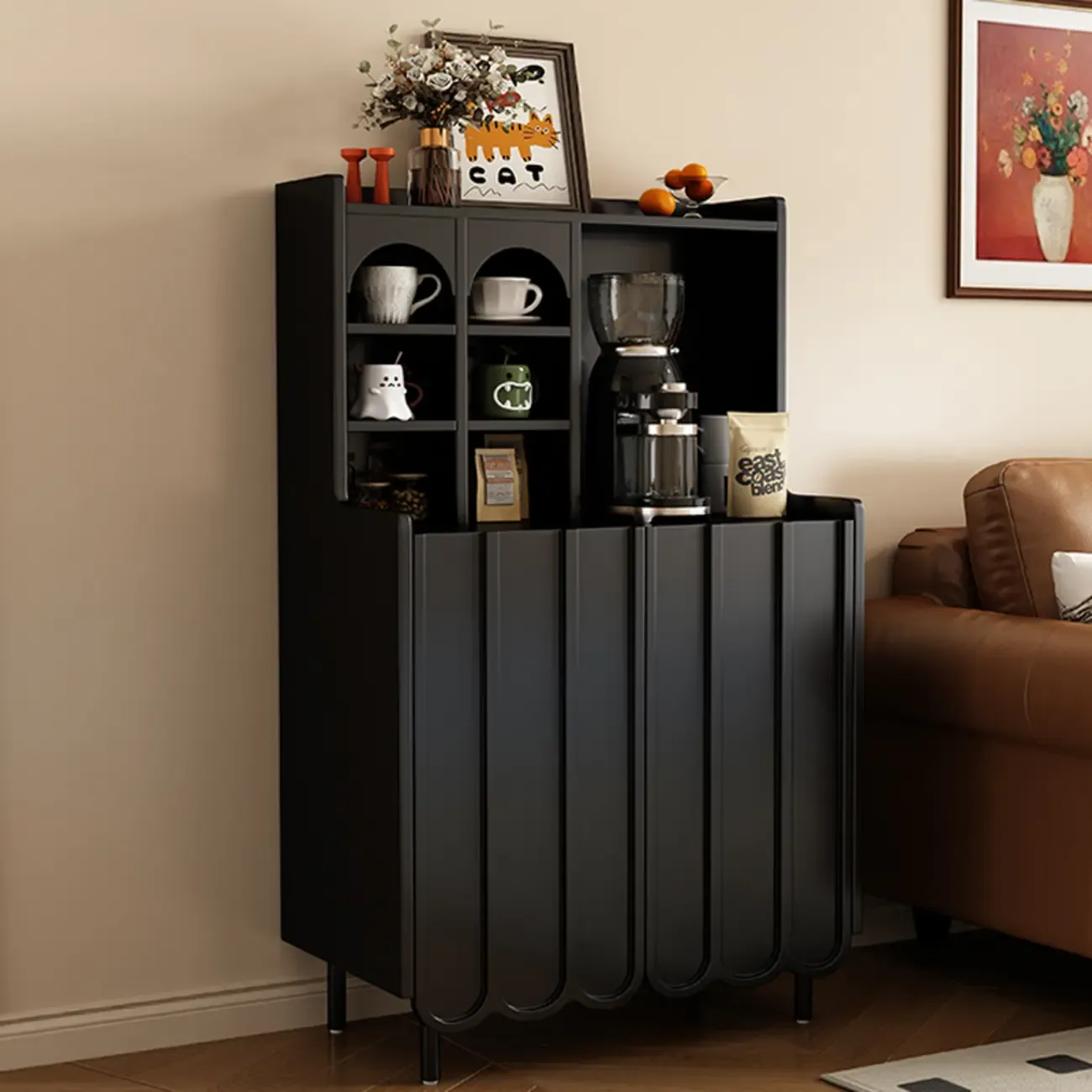 Scandinavian Wooden 3 Shelf Sideboard Cabinet in Black or White