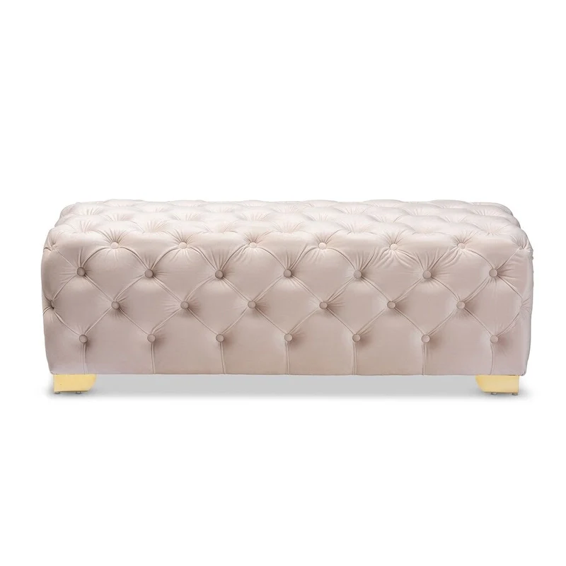 Velvet Fabric Ottoman Bench