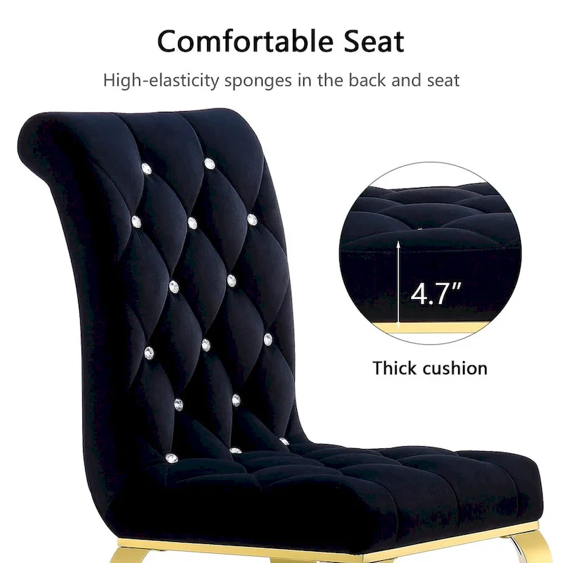 Luxury Black Velvet Upholstered Dining Chairs with Polished Gold Legs