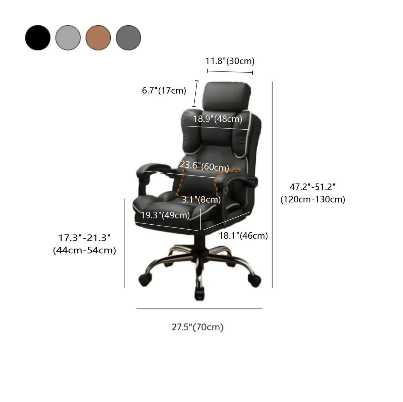 Ergonomic Brown Leather Reclining Office Chair