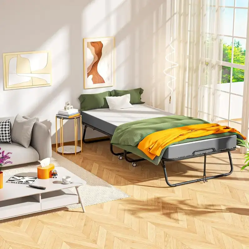 Roll away Space-Saving Sturdy Metal Frame Folding Guest Bed with 5  Thick Mattress