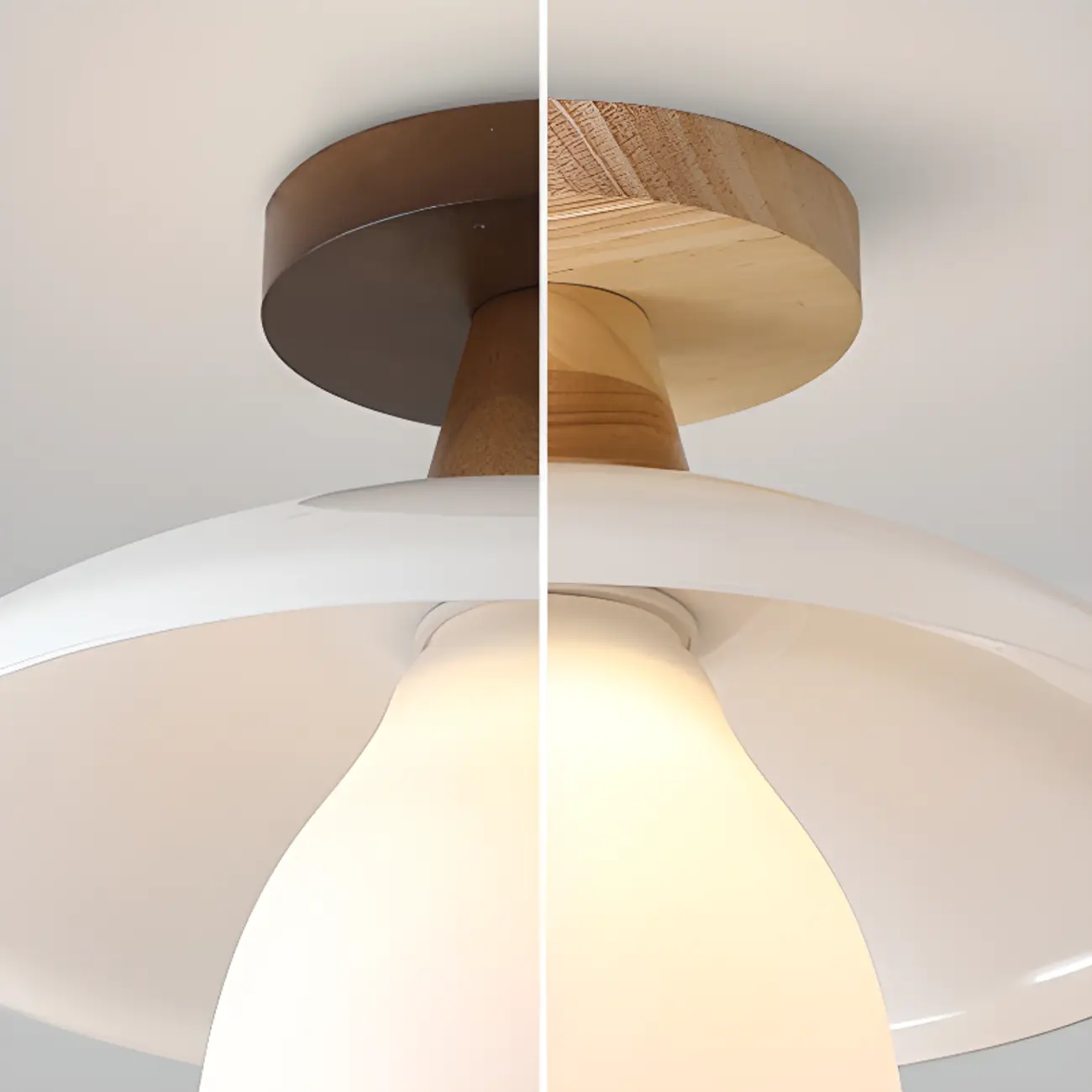 Modern Mini White Glass Wooden Semi Flush Mount Ceiling Light