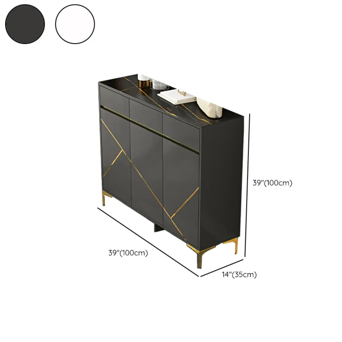 Trendy Gray Wood Shoe Cabinet with Drawers & Display Top