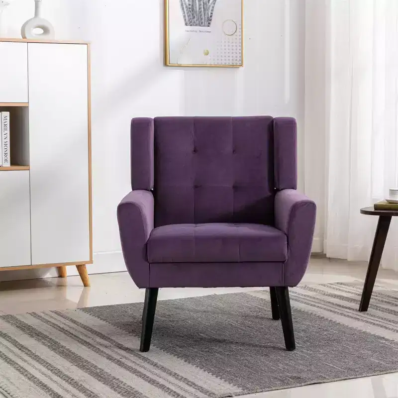 Okak Accent Chairs for Bedroom, Modern Soft Leather Material Ergonomics Accent Chair Living Room Chair, with Black Legs For Indoor Home