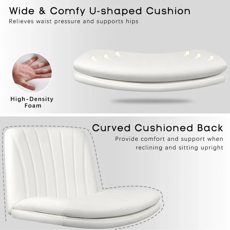 Bossin Criss Cross Chair with Wheels,PU Leather Armless Cross Legged Office chair, Adjustable Wide Seat Task Vanity Chair