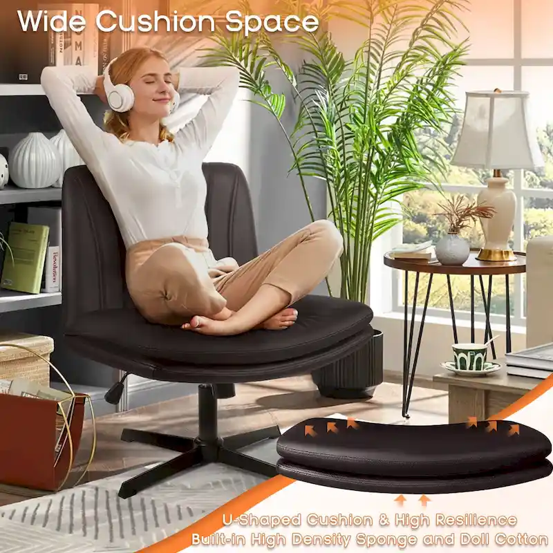 Criss Cross Chair Armless Office Desk Chair No Wheels,PU Leather Padded Modern Swivel Vanity Chair office chair