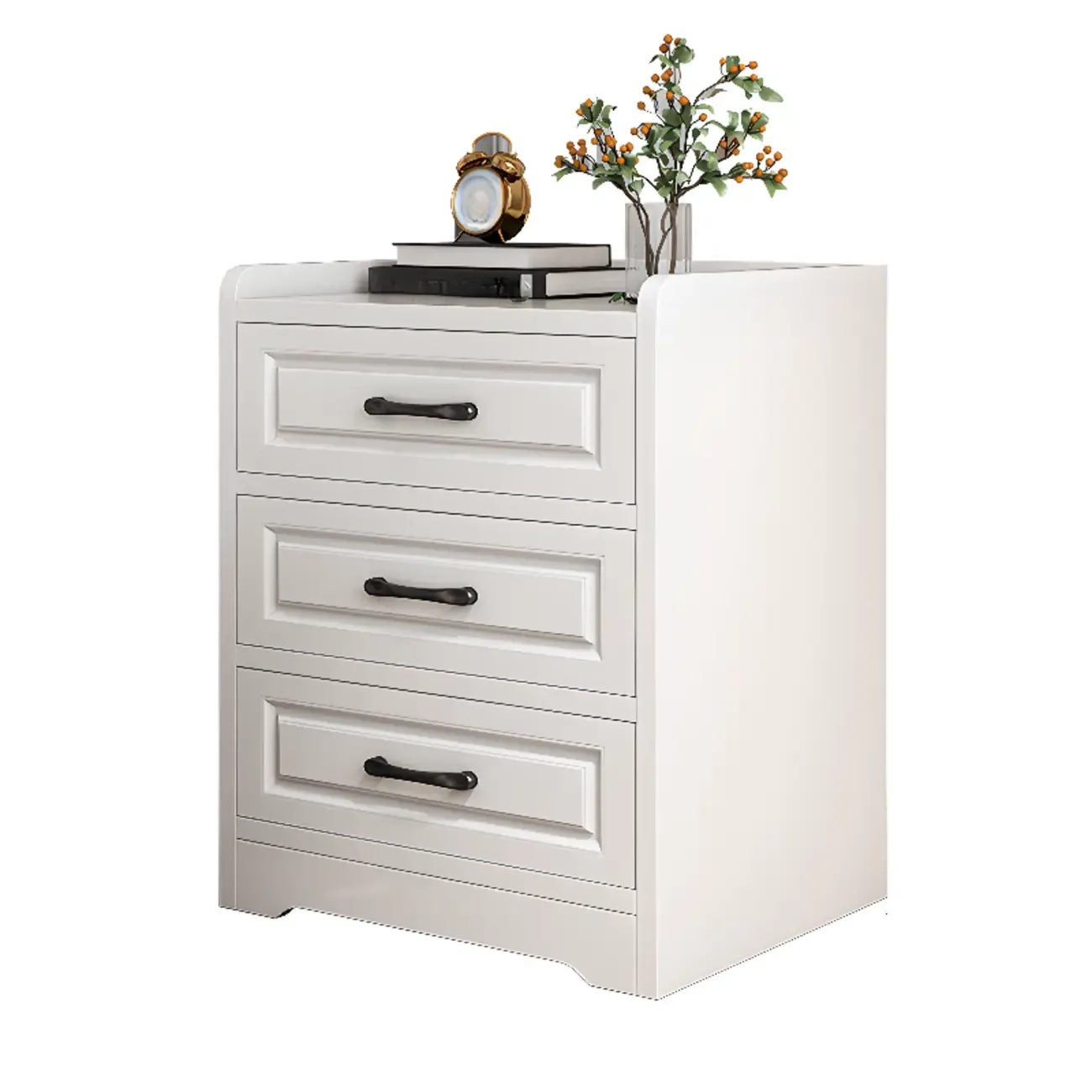 Classic Narrow Wooden White Nightstand with 3 Drawers