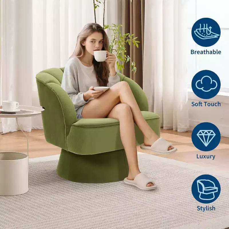Acekool 360 Swivel Barrel Chair - Plush Teddy Velvet Lounge Chair