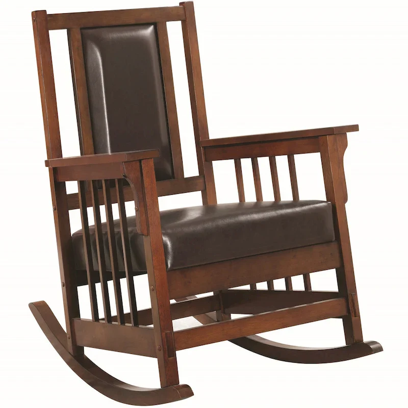 Mission Style Rocking Chair with Leatherette Seat