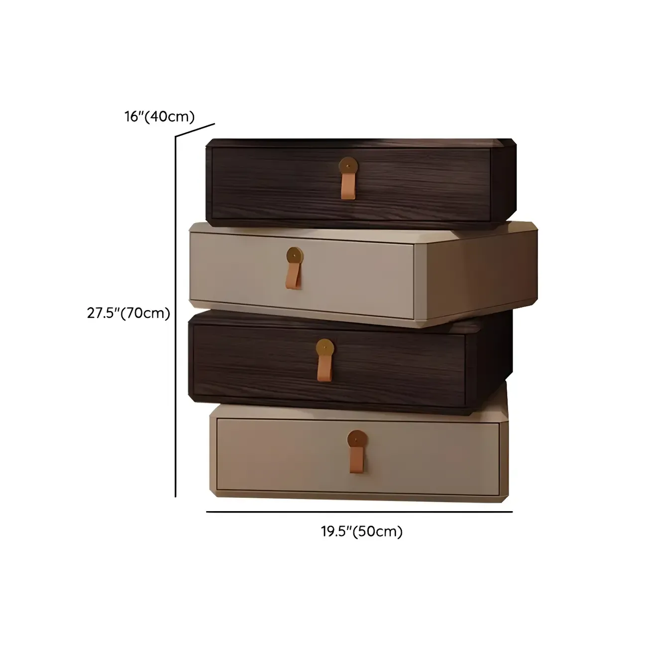 Stacked Beige Wood 3 Drawers Narrow Nightstand