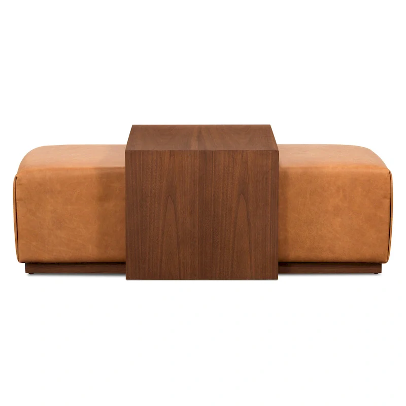 Poly & Bark Jarmo Ottoman with Adjustable Walnut Table - Full Grain Genuine Italian Leather