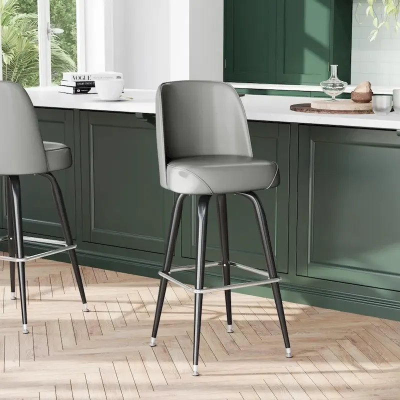Metal Barstool with Swivel Vinyl Upholstered Bucket Seat and Footrest - 18.5D x 18.5W x 42.5H